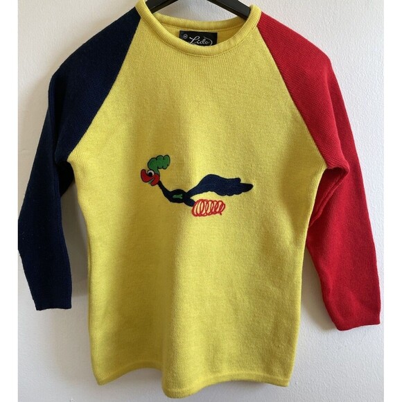 Vintage Road Runner Lido of California Heavyweight Yellow Sweater Med 70's Retro - Picture 1 of 8